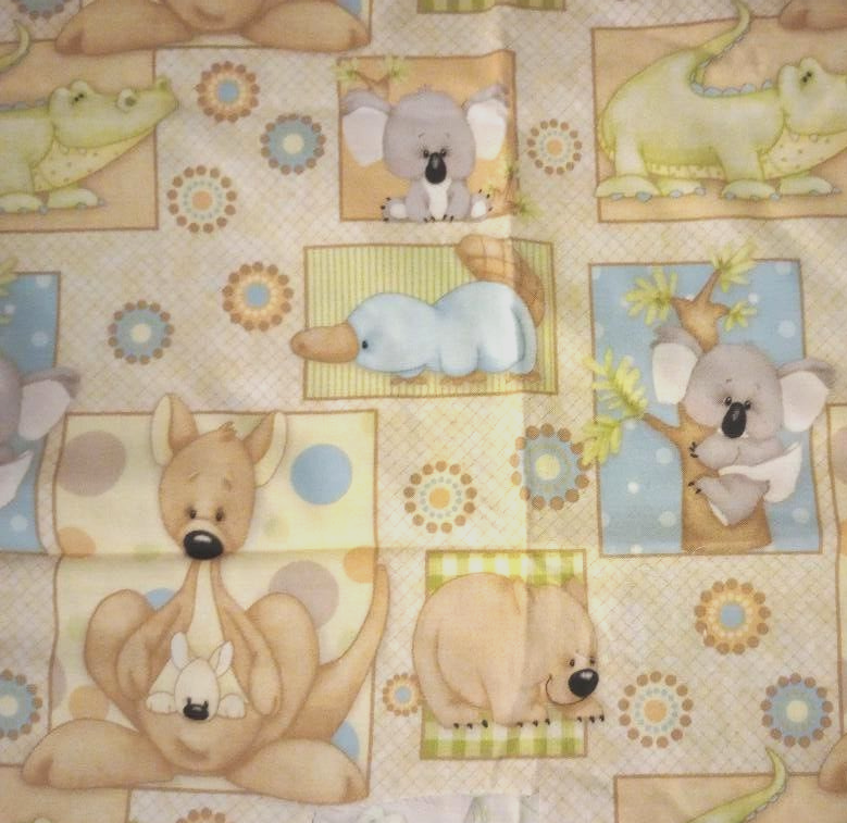 Australian Kangaroo Themed Fun Fabric Piece 20x8 Inch USA Seller