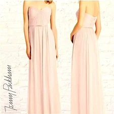 JENNY PACKHAM Dress NEW Chiffon Gown Long Wedding Bridesmaid Cream Dusty Pink 8