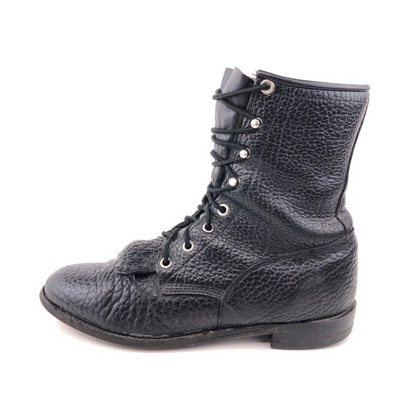 Justin Pebbled Combat Leather Balck Boots Men sz9 Mens JUSTIN Brand Size 9 Rugged Black Leather 90s HERITAGE  main image 3