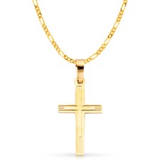 14K Yellow Gold Jesus Cross Pendant with 3.1mm Figaro 3 1 Chain Necklace