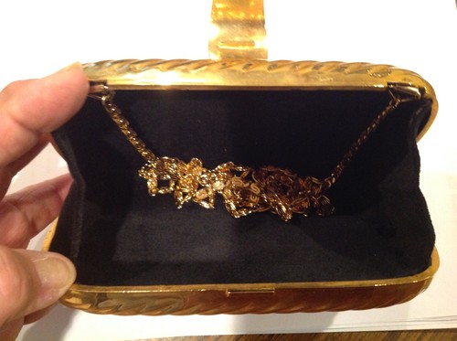 Amazing Jeweled Gold Hard Case Minaudiere Clutch Crossbody Purse New Years Eve! - Picture 8 of 9