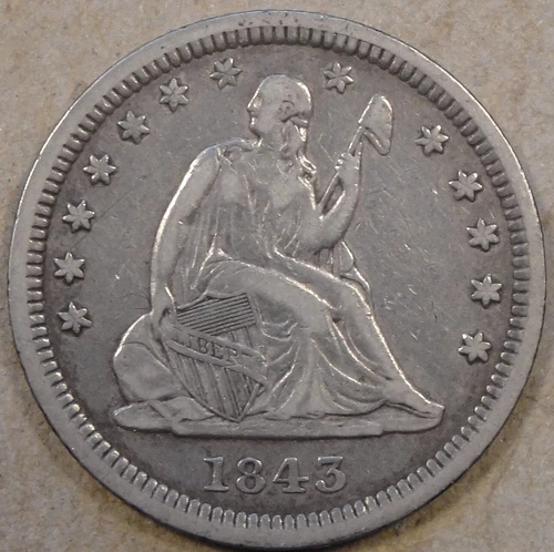 1843 Seated Liberty Quarter VF-XF As Pictured