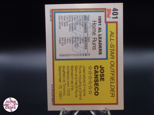 1992 Topps All-Star #401 Jose Canseco NM - Picture 2 of 2