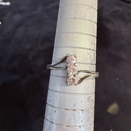 Sterling Silver Triple Pink Zirconia Ring. Size 6.5 Made in Thailand - Picture 6 of 6