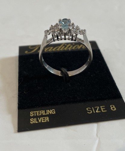 Traditions Oval Cut Birthstone .925 Sterling Silver Ring March Aquamarine Size 8 - Picture 3 of 6