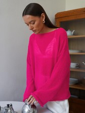 Womens See Through Knit Loose Long Sleeve Jumper Pullover Tee Shirts Blouse Tops