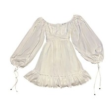 Saints + Secrets White Mini Dress Long Sleeve Back Tie Flowy Ruffle Size Small