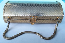 Vintage Hard Case Gold Clutch Purse Evening Bag with Gold Chain 6"