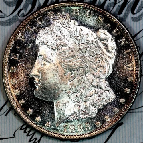 1885-S CAMEO DMPL SOLID+ GEM BU MS MORGAN SILVER DOLLAR DC329 FROM HOARD