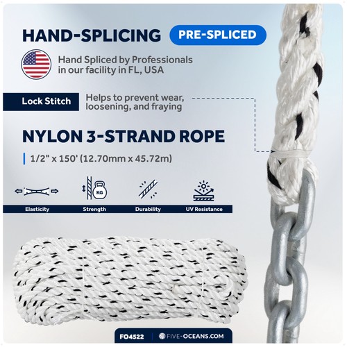 Windlass Anchor Rode 1/2"x150' 3-Strand Rope - 1/4"x15' G4 Galvanized Chain - Picture 5 of 9