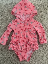 Baby Gap 0-3 Mos Cherry Rash Guard Swim Suit With Hood HTF