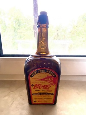 historische braune XXL Maggi-Würze-Flasche m. Korken | Sammler | Deko (leer)