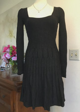 GUESS Textured Knitted Short Dress Long Sleeve A-Line Square Neck Shine Blk S