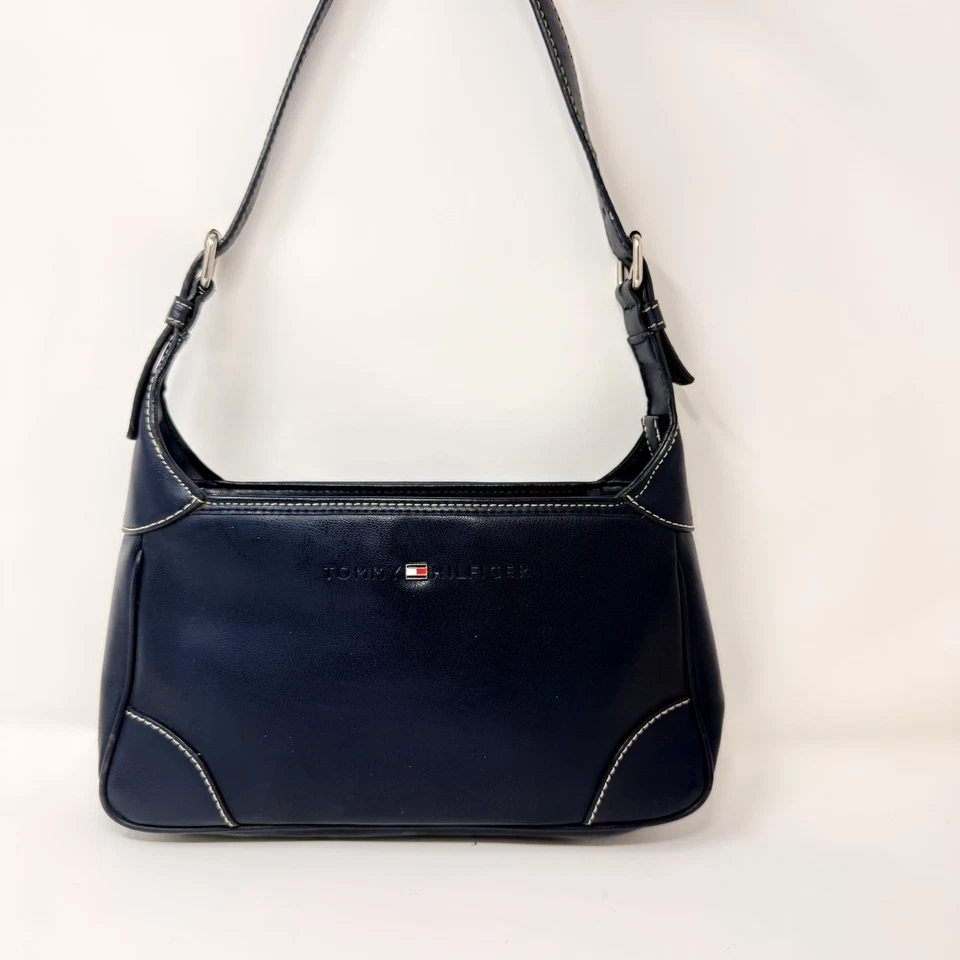 Tommy Hilfiger Y2K Cartera Azul Marino Logo Bolso de Mano De Colección Preppy Cuero Náutico Look Foto 2 de 4