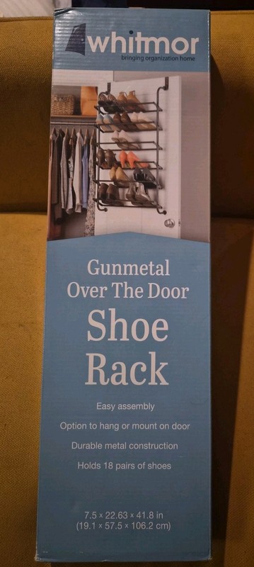 NEW Whitmor Over The Door Shoe Rack 18 Pair Holder Storage Gunmetal Metal