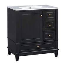 30  Bathroom Vanity with Ceramic Sink, Painted Finish, Soft-Close Hinges 