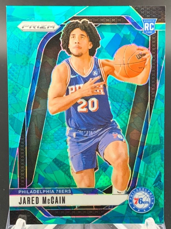 Jared McCain 2024-25 Panini Prizm Teal Cracked Ice Prizm 007/225 RC #222