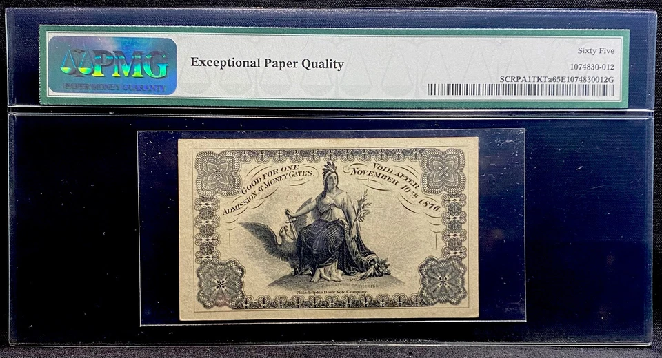 Boleto internacional 1876 Philadelphia PA, 1776 centenario de Estados Unidos, PMG 65 Foto 2 de 4