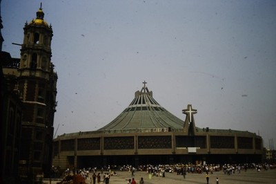 c1970's 35mm Slide Film, New Basilica Our Lady Guadalupe Mexico City Roof Crowd