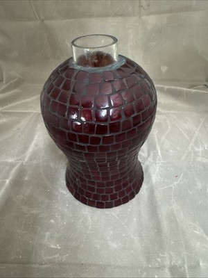 Ruby Red Mosaic Tile Glass Wall Sconce Light Fixture Squares Checkered 