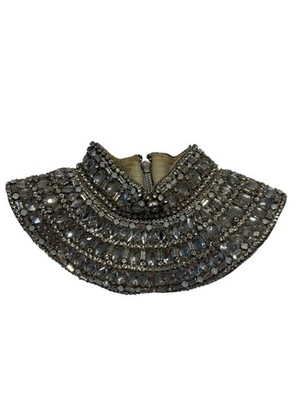 Rhinestone Embellished Collar Choker Necklace Silver Back Zip