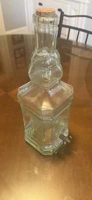 Vintage Italian Clear Green Glass Bottle Beverage Dispenser with Small Brass Tap