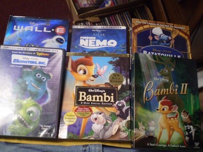 (6) Disney Pixar Children's DVD Lot: Bambi Wall E Monsters, Inc Ratatouille MORE