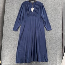 NEW Quince Dress Extra Large Navy Blue Tencel Jersey V-Neck Long Sleeve Smocked