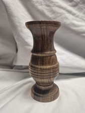 Vintage Multitone Solid Wood Hand Tan brown Crafted Vase 5.25 " Tall Grooved