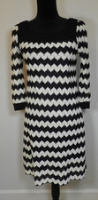 Chris McLaughlin Black and White Chevron Square Neck 3/4 Sleeve Dress Size S