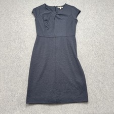 Banana Republic Dress Womens 4 Gray Knit Pleat Neck Sheath Work Office