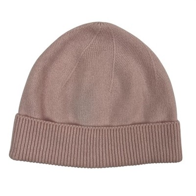 Phenix Pink 100% Cashmere Beanie Hat Ribbed Cuff Soft Winter Luxury Cap Women
