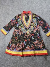 BARBARA GERWIT Tunic Dress Women Medium Black Red Yellow Paisley Floral Resort