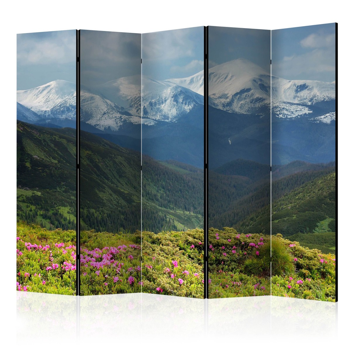 Paravent 5 volets Spring Mountain Landscape en bois 172x225 cm