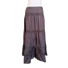 KUDA Brown Tiered Lace Maxi Skirt Size L Boho Y2K Fairy Grunge Romantic