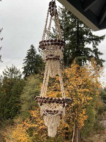 VTG Macrame Seashell Hanging Double Plant Holder Chandelier Coastal Boho 42"