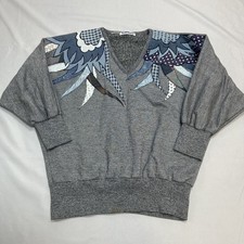 VTG Mariea Kim Sweater Womens Fits XL Gray Dolman Patchwork Graphic Retro Art
