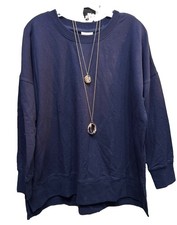 NWT LuLaRoe Large Solid Navy Blue Hannah Crewneck SWEATSHIRT