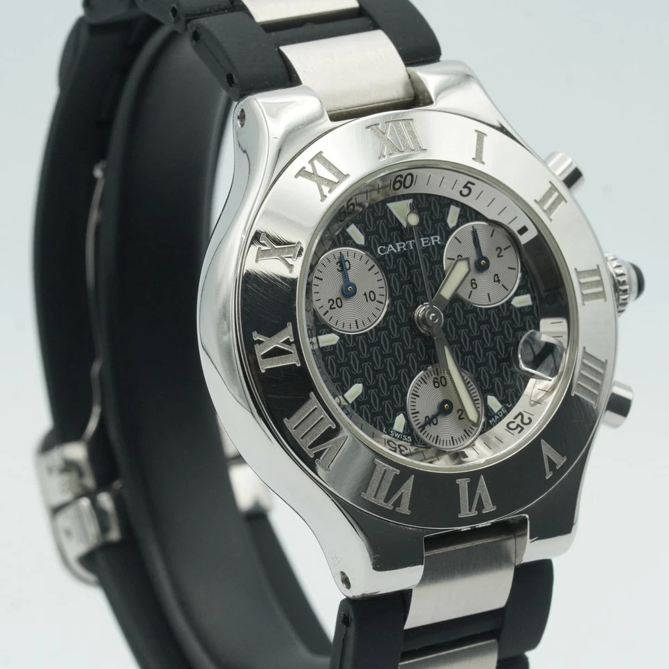 CARTIER CHRONSCAPH QUARTZ CHRONO HERREN UHR 38MM STAHL VINTAGE SCHÖN 2424 C185 - Bild 2 von 4