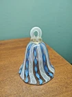 Vintage Murano Art Glass Ribbon Bell Italy Blue & White  4" Tall
