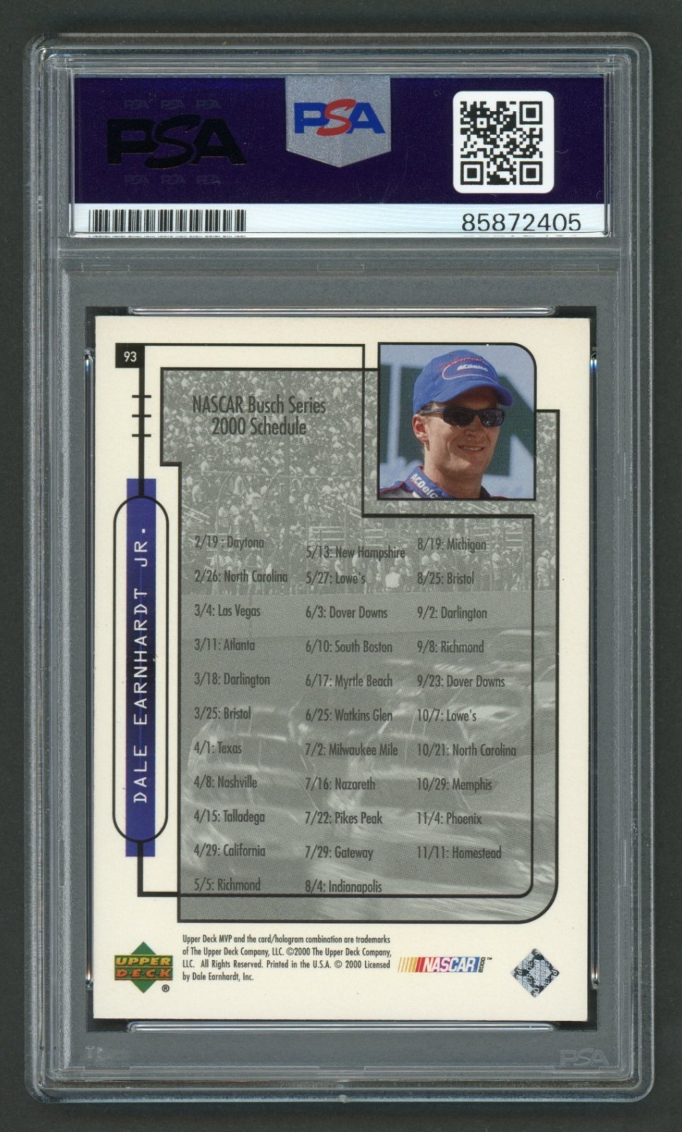 Dale Earnhardt Jr Signed 2000 Upper Deck MVP Card #93 (PSA) NASCAR Racing Auto view 2