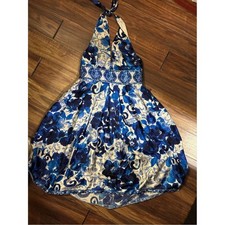 Adrianna papell silk blend blue white sundress 10 neck tie