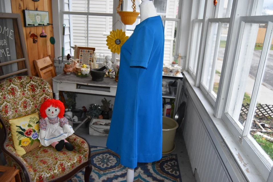 Vintage 1950s-1960's 1 Piece Aqua Leslie Fay Knits Dress Visible Stitch Medium - Image 4 of 4