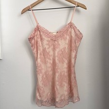 90s Y2K Large Light Pink Lace Cami Top Preppy Coquette Fairy Babydoll Feminine