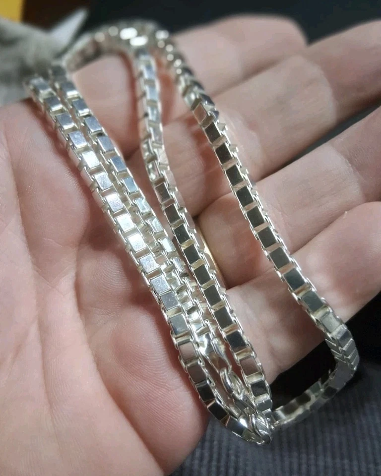 Collar de cadena de caja de plata esterlina grande pesado de 22" no es chatarra 66 gramos para hombre 925 Foto 4 de 4