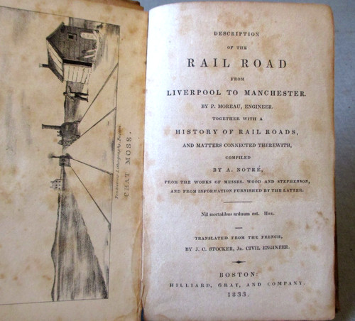 1833- RAILROAD FROM LIVERPOOL TO MANCHESTER-FOLD OUT ILLUSTRATIONS- ANTIQUE BOOK