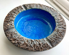 Mid-Century Aldo Londi Bitossi Chamotte Pottery Rimini Blue centerpiece tray