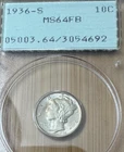 1936-S MERCURY DIME PCGS MS64FB