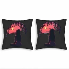 Set of 2 Throw Pillow Covers 18x18in - Serene Sunset Silhouette Design 