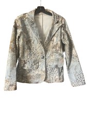 Animal Print Women's Blazer, Button Closure, Collared, Pockets, Beige Brown Blue